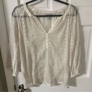 Old Navy Boho Ivory Sheer Embroidered Blouse Size Small